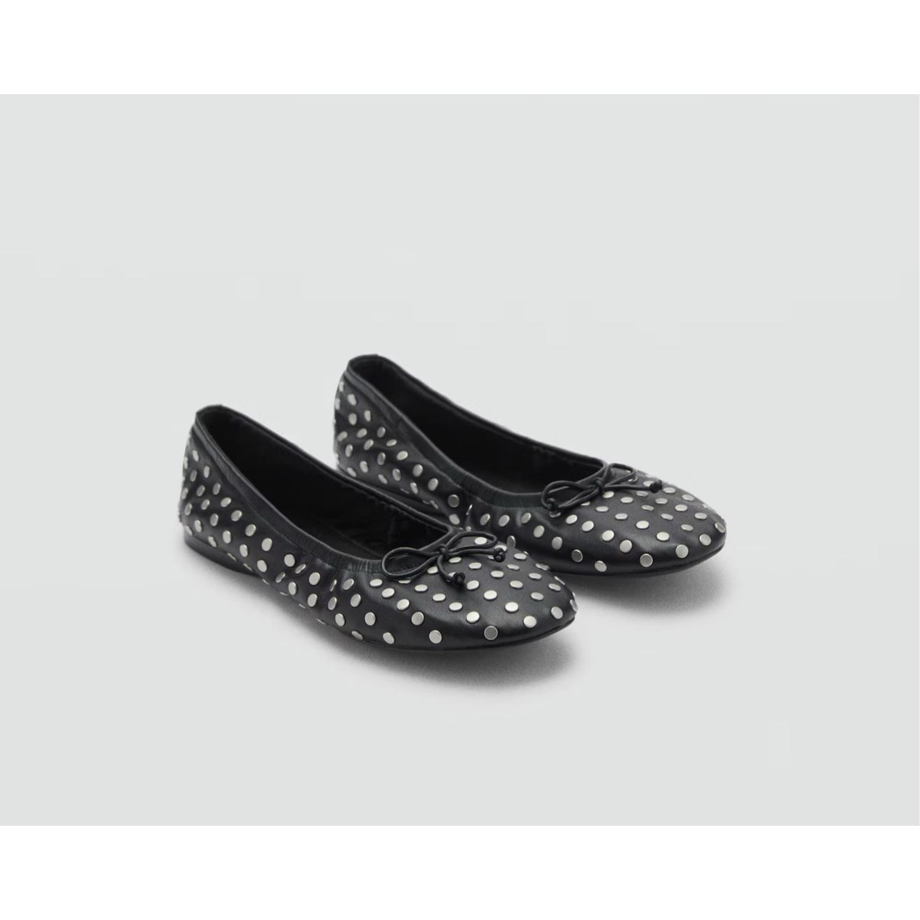 Mng By Mango Studded Bow Ballerina Flats Black 38 Us 7.5 New